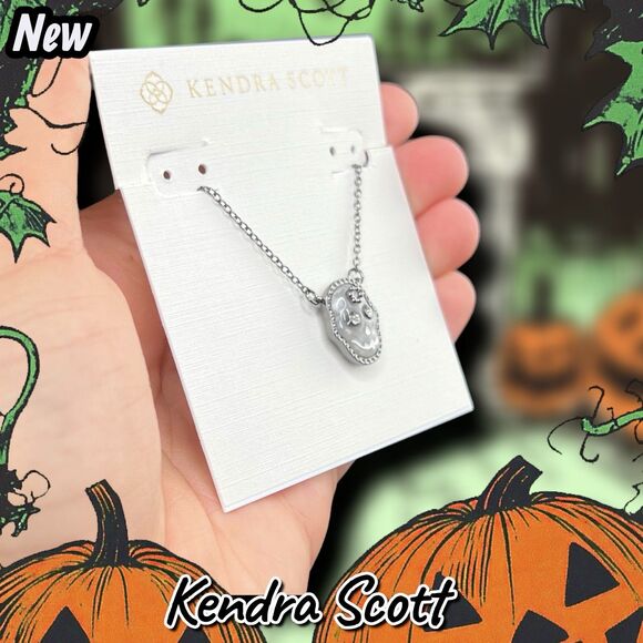 New Kendra Scott Skeleton Silver Mother of Pearl Pendant Necklace - Picture 2 of 5